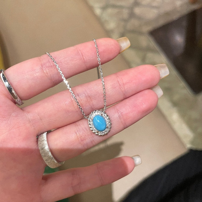 Retro Twist Egg-Shaped Turquoise Necklace & Stud Set