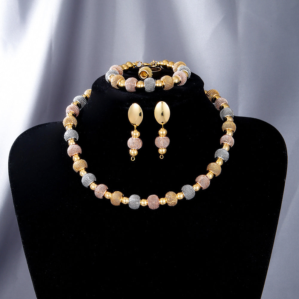5-Piece Metallic Beaded Jewellery Set – Necklaces, Earrings & Bracelets for Daily Wear