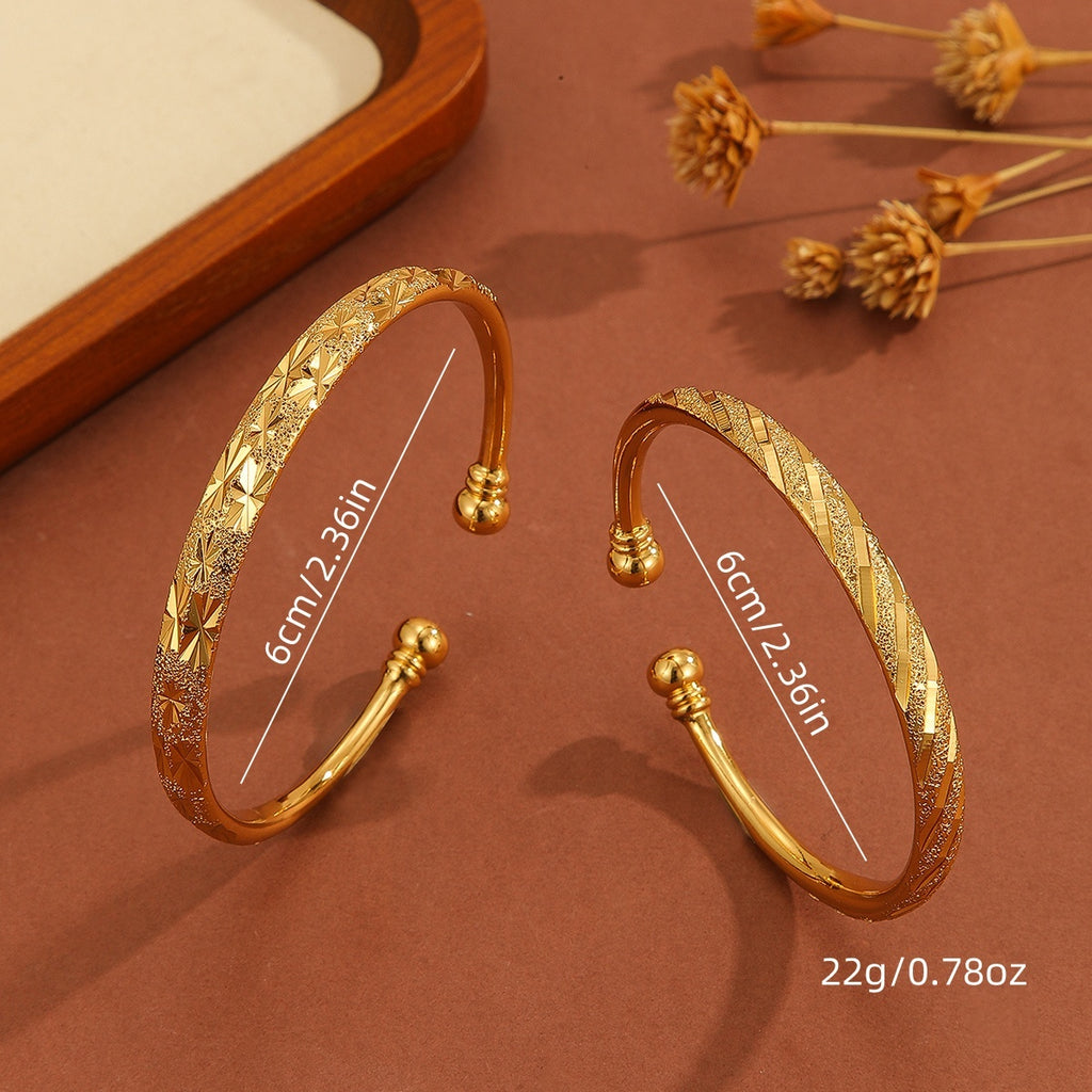 18K Gold-Plated Vintage Bracelet – Delicate Pattern Open Bangle for Daily Wear & Gifts