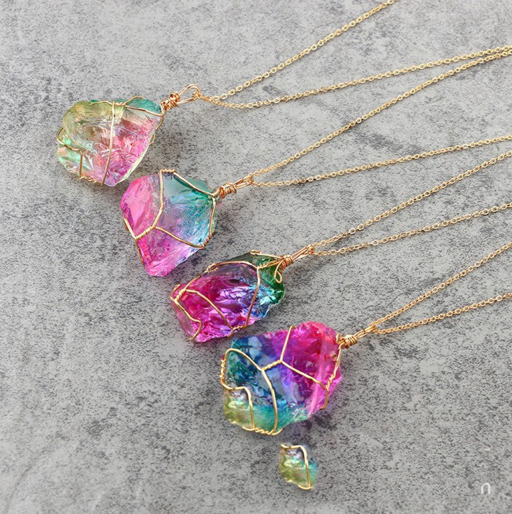 Transparent Crystal Pendant with Multi-Colour Natural Stones