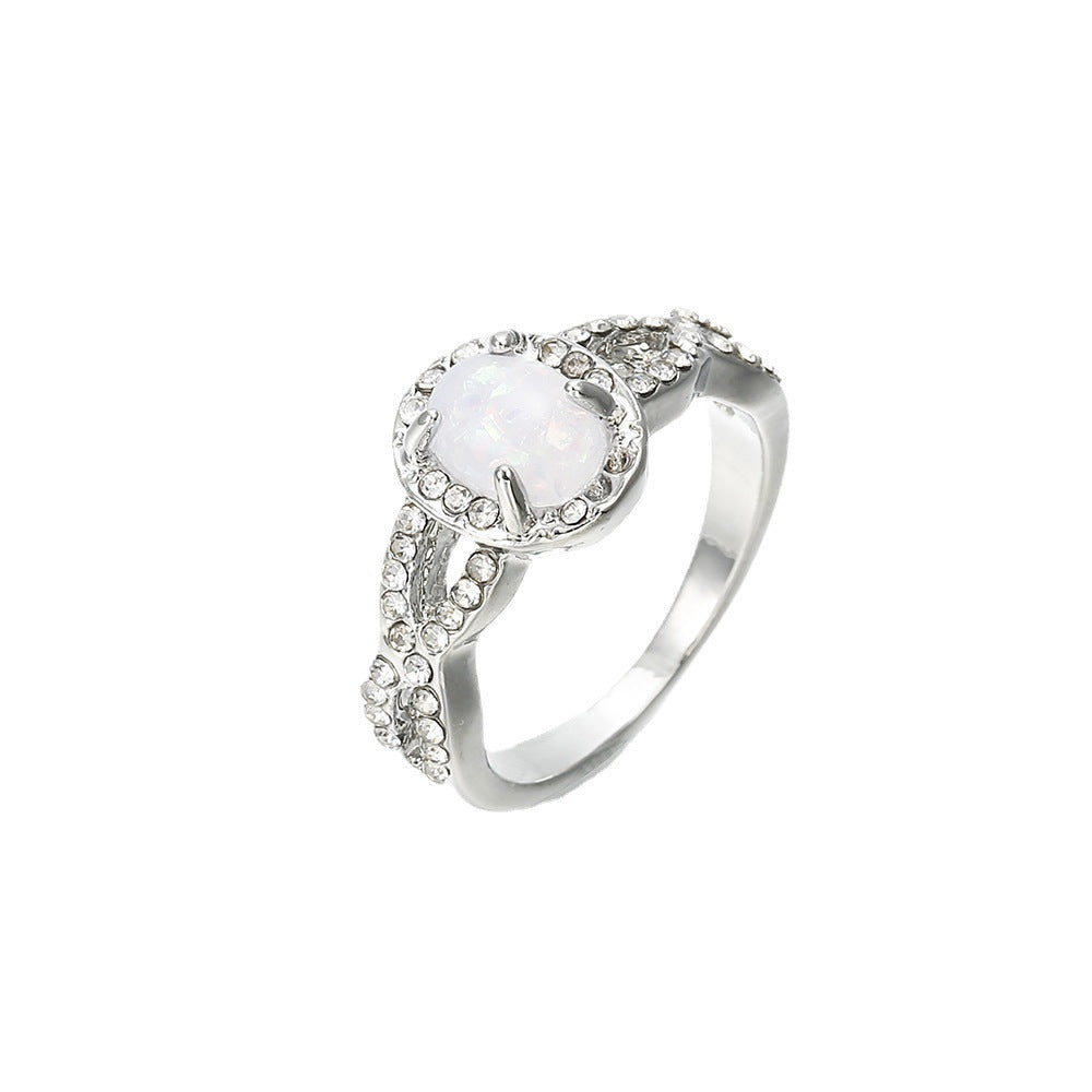 White Gold Opal & Zircon Women’s Ring
