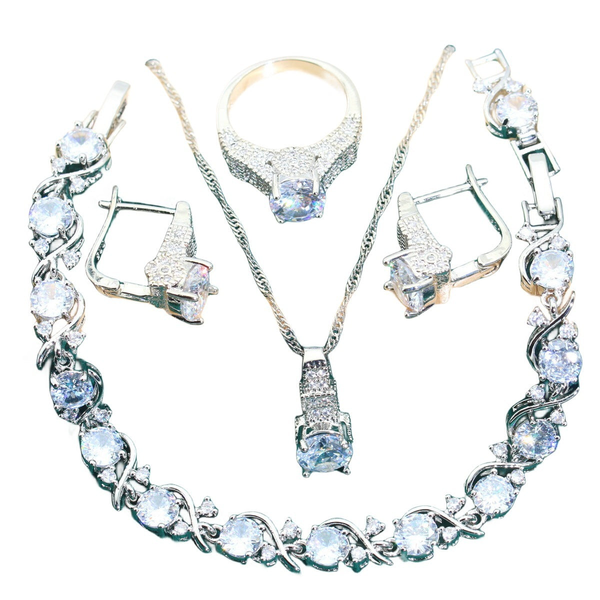 Wedding Zircon Chain Jewelry Set – 4 Pieces