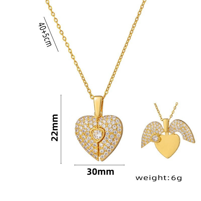 Heart Opening & Closing Necklace with Wings Pendant for Women