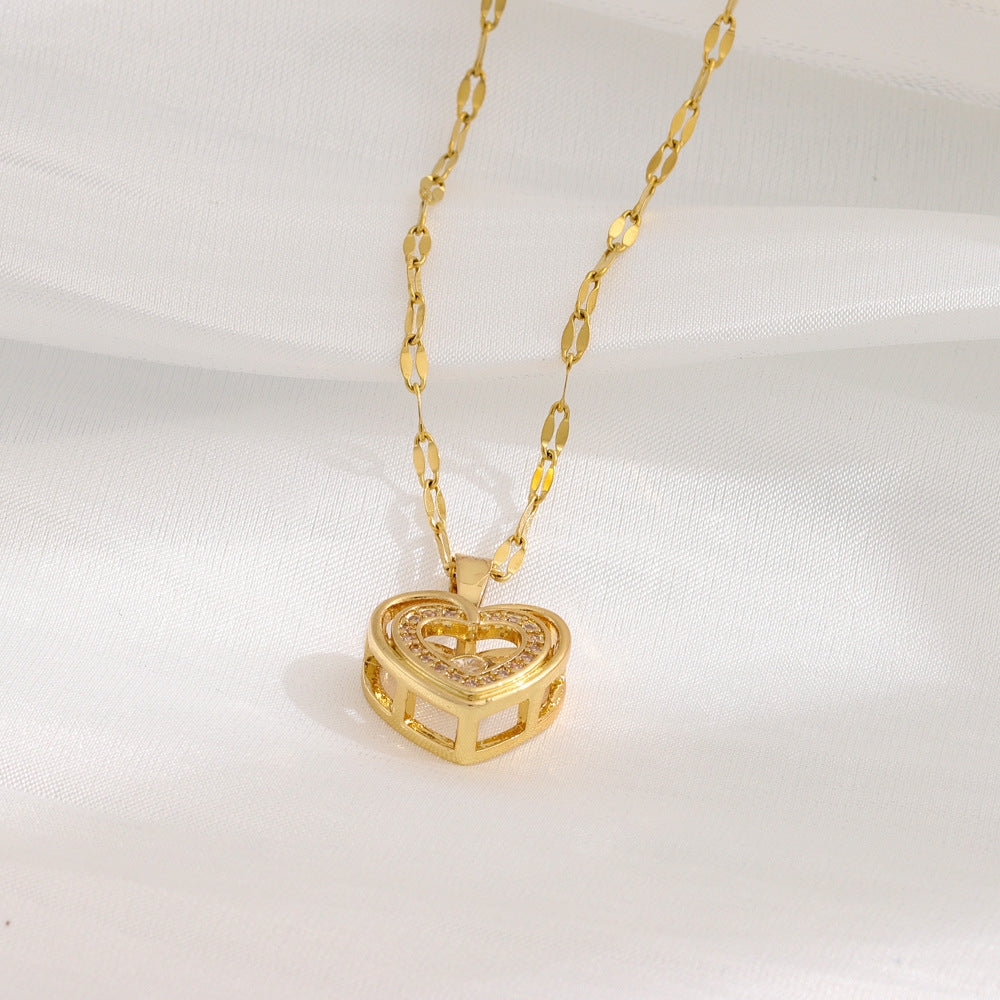 Titanium Steel Double-Layer Love Pendant Necklace for Women