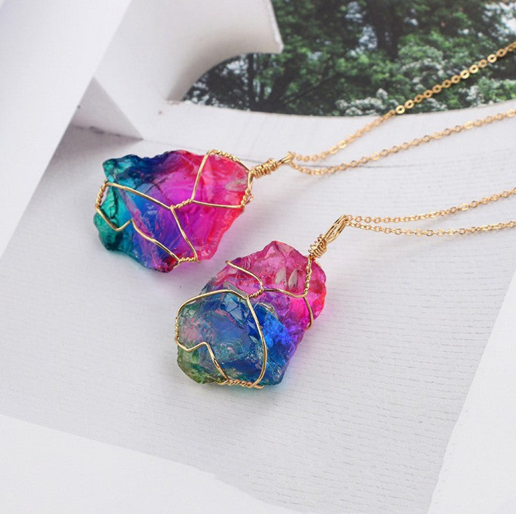 Transparent Crystal Pendant with Multi-Colour Natural Stones