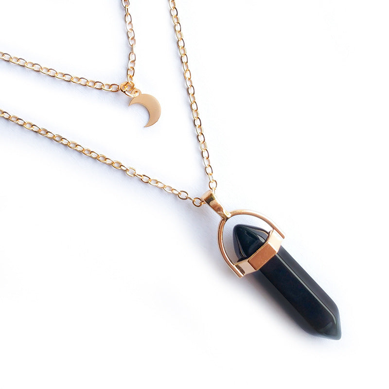 Moon Hexagonal Column Pendant Necklace – Simple & Chic