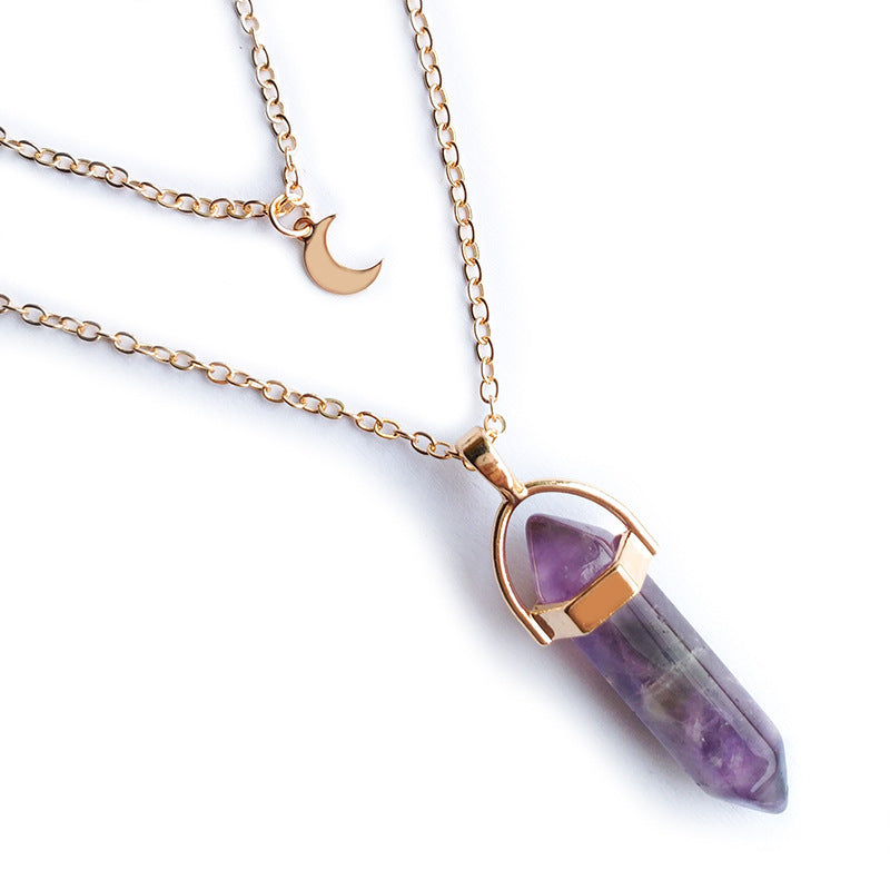 Moon Hexagonal Column Pendant Necklace – Simple & Chic