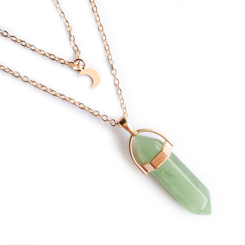 Moon Hexagonal Column Pendant Necklace – Simple & Chic