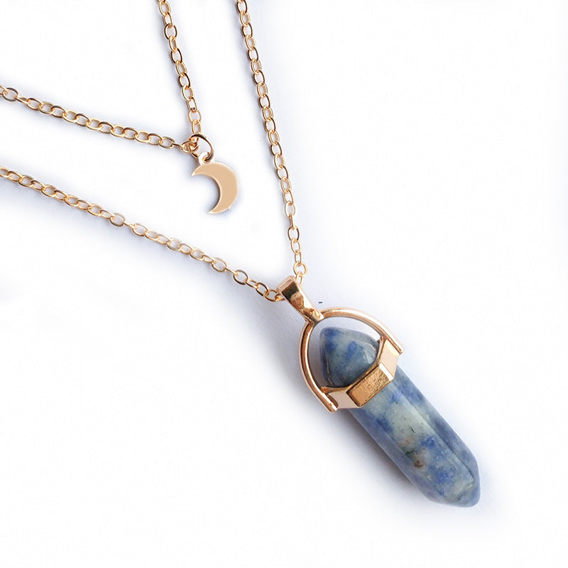 Moon Hexagonal Column Pendant Necklace – Simple & Chic
