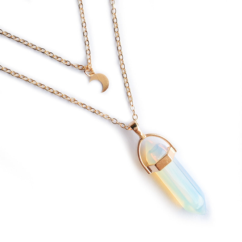 Moon Hexagonal Column Pendant Necklace – Simple & Chic