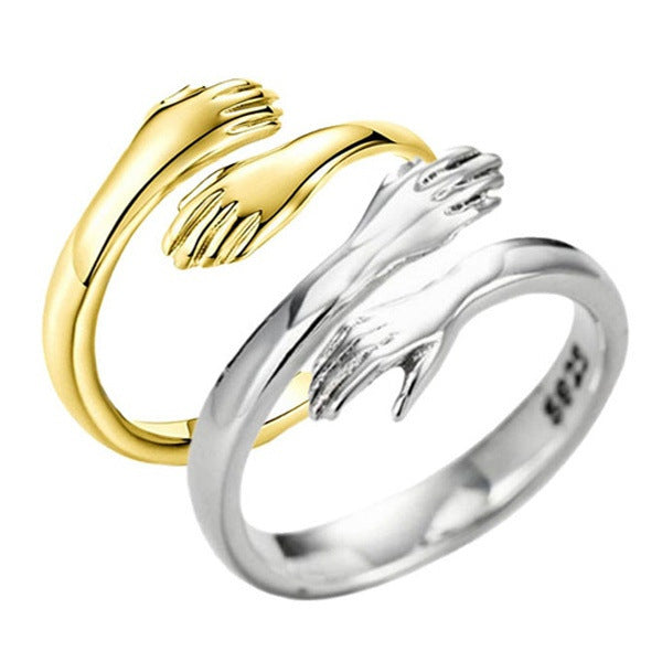 Unisex Hands Hug Ring – Adjustable Everyday Jewellery