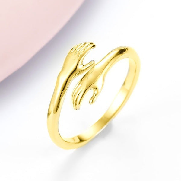 Unisex Hands Hug Ring – Adjustable Everyday Jewellery