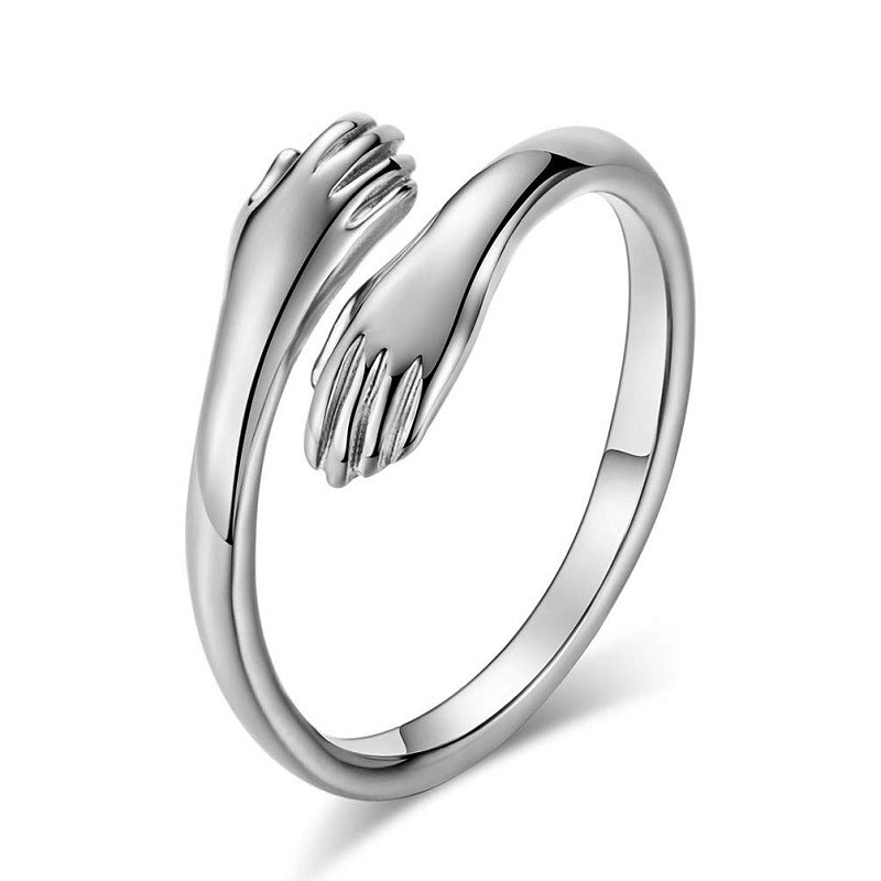 Unisex Hands Hug Ring – Adjustable Everyday Jewellery