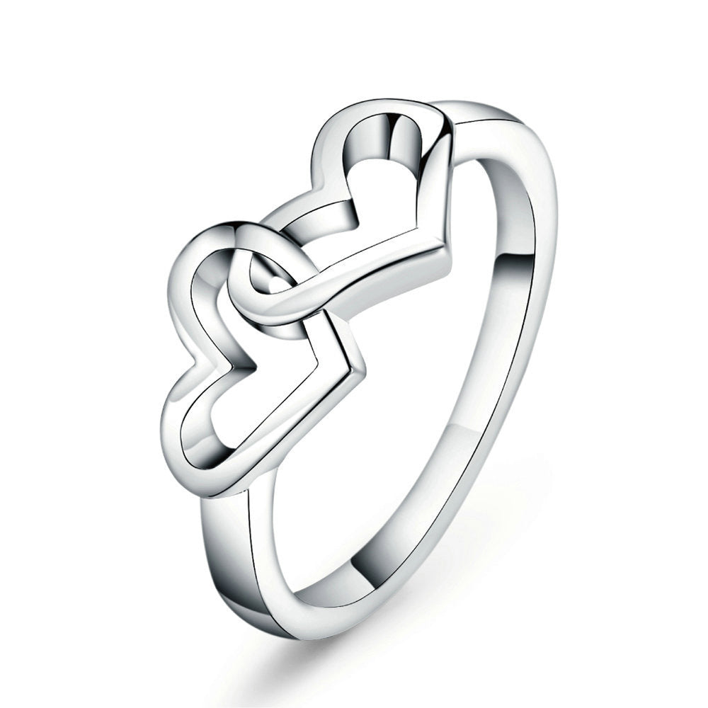 Zircon Heart Duo Ring – Fashionable Silver-Plated Design