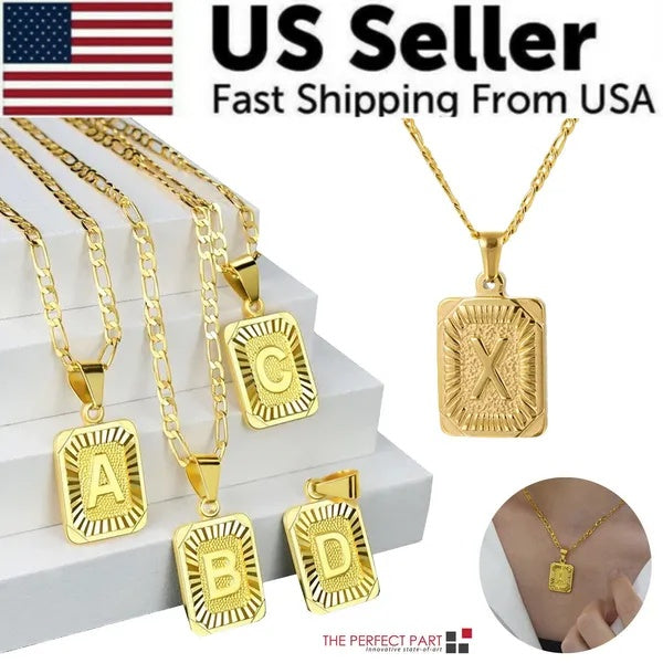 ✨ Gold-Plated Initial Pendant Necklace with Figaro Chain
