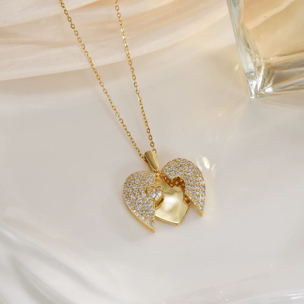 Heart Opening & Closing Necklace with Wings Pendant for Women