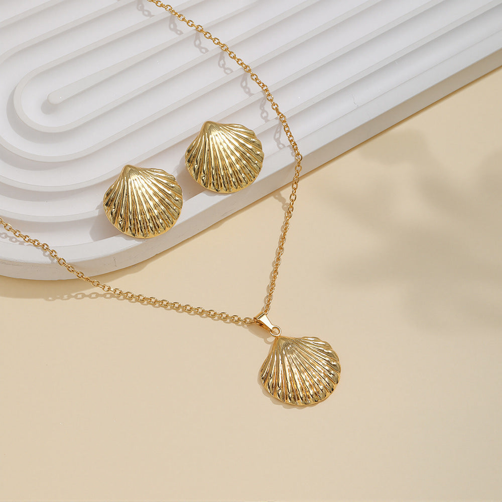 Geometric Leaves Texture Flower Love Heart Earrings And Necklace Set