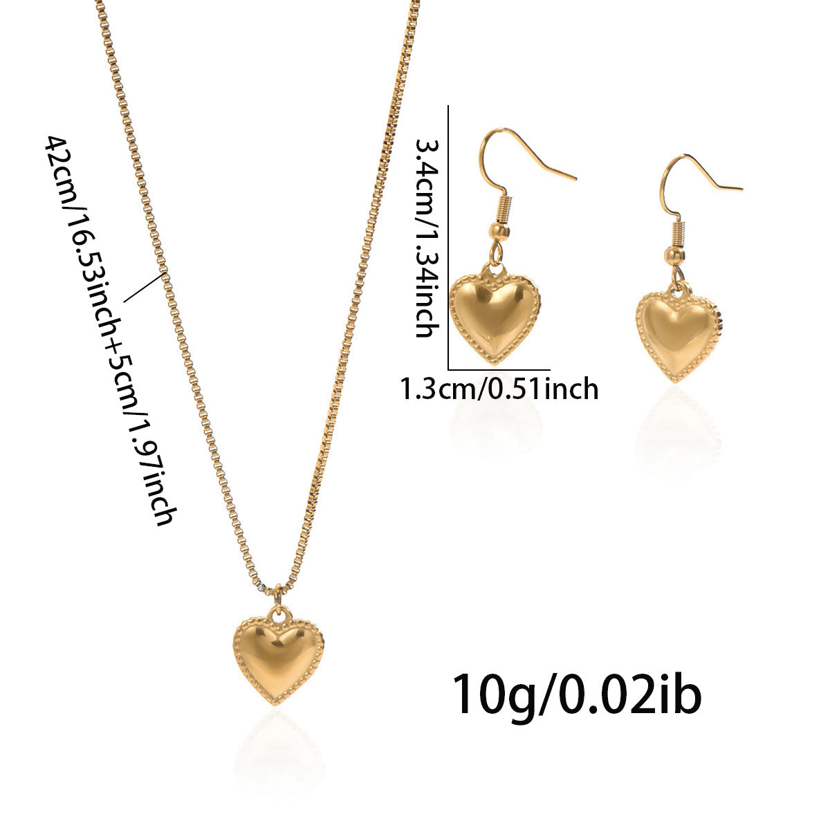 ✨ Laxly 18K Gold-Plated Stainless Steel Puffy Heart Pendant Necklace & Earrings Set for Women