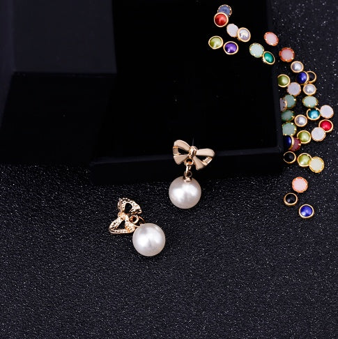 Allergy-Free Zircon Heart Earrings with Pearl Bow Design for Women
