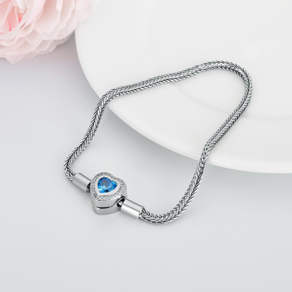 Heart Bead Charm Bracelet in 925 Sterling Silver