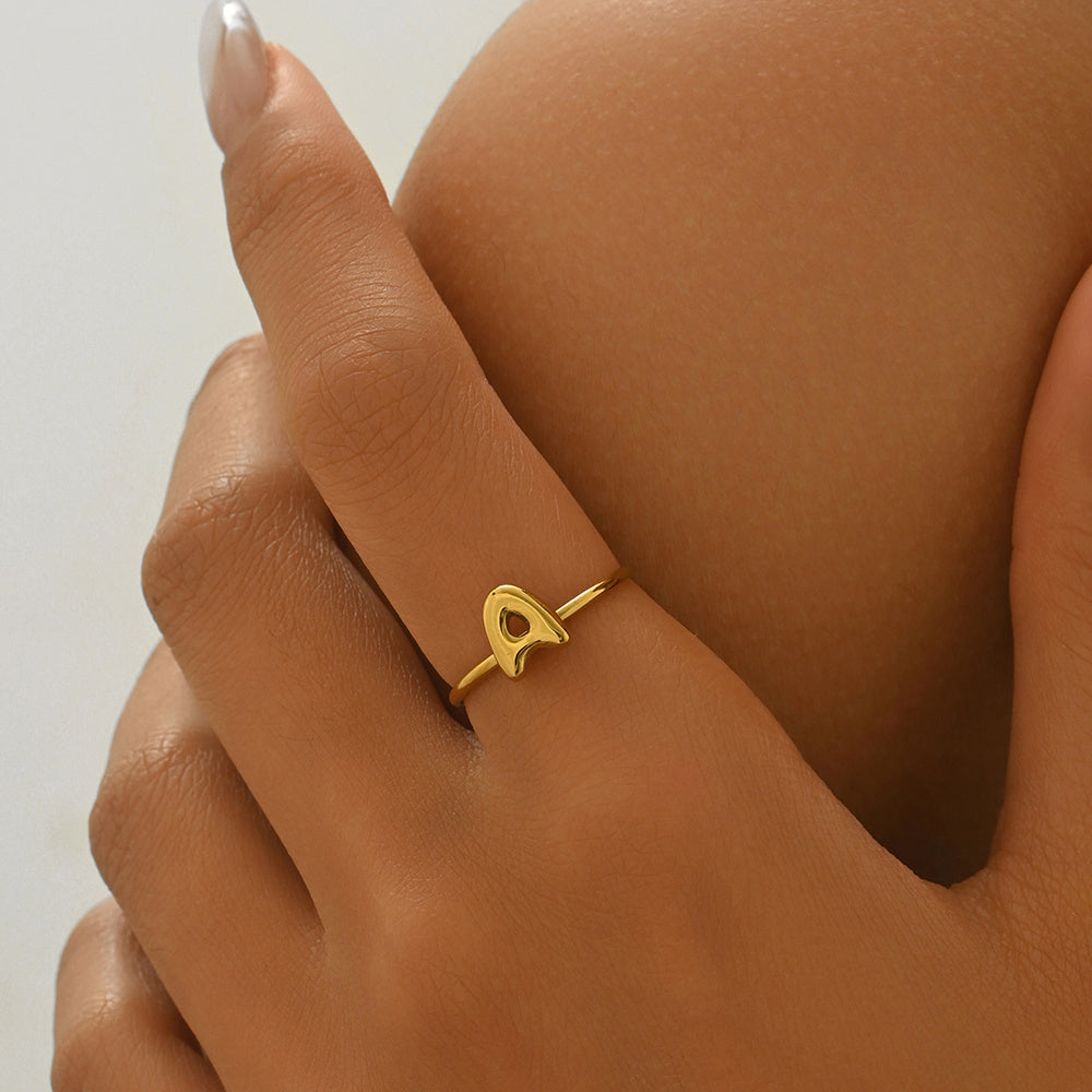 ✨ Laxly 18K Gold-Plated Stainless Steel Initial Ring for Women – Adjustable Minimalist A-Z Letters