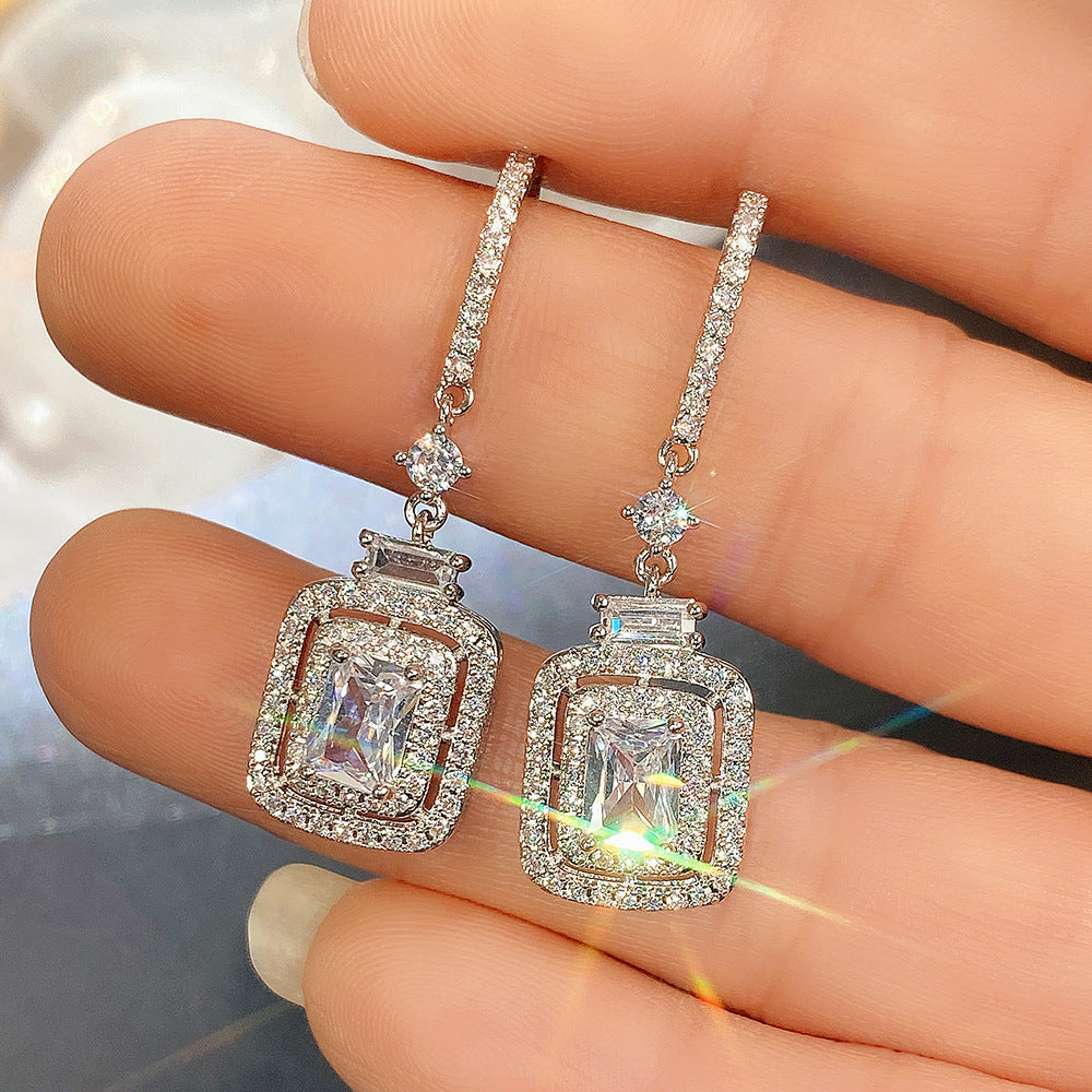 Princess-Style Square Zircon Diamond Ear Hooks