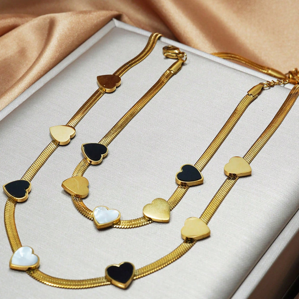 ✨ Laxly 18K Gold-Plated Stainless Steel Heart Necklace & Bracelet Set for Women
