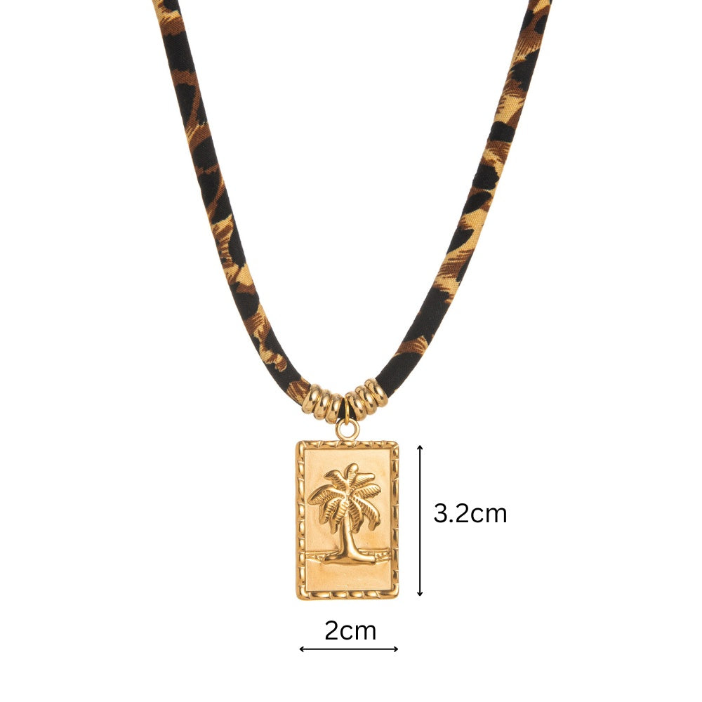 Trendy Women's Jewellery – Geometric Pendant with Leopard Print Rope