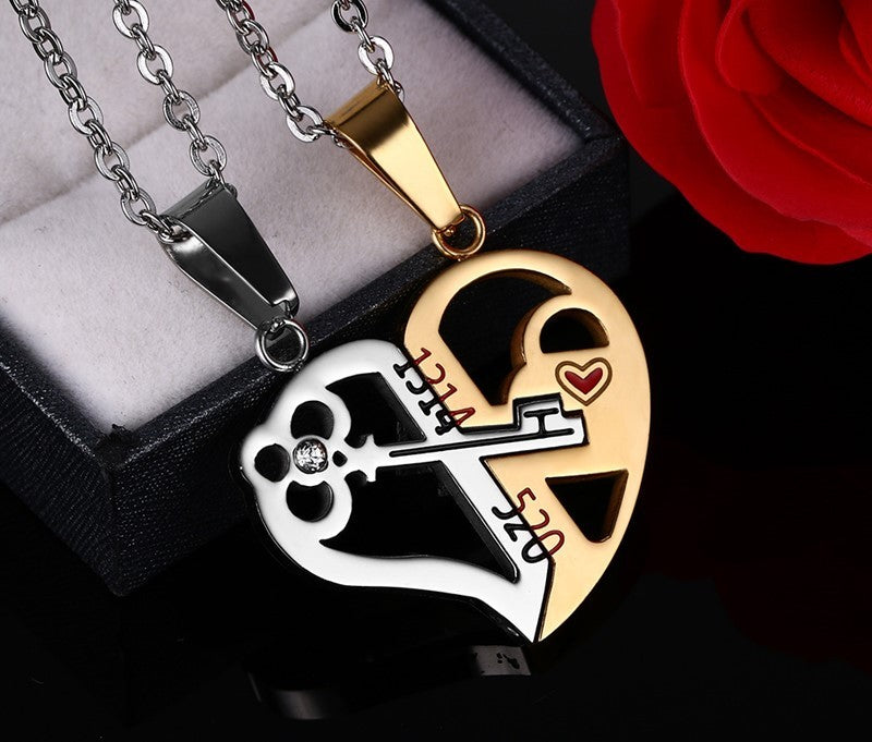 Couple’s Love Necklace Set – Elegant Stainless Steel Chain Pendant