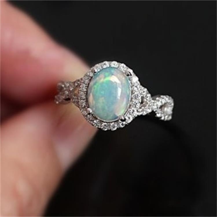 White Gold Opal & Zircon Women’s Ring