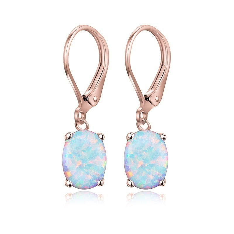 Elegant Four-Claw Opal Earrings – European & American Ornament
