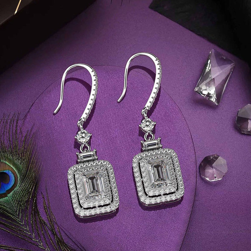 Princess-Style Square Zircon Diamond Ear Hooks
