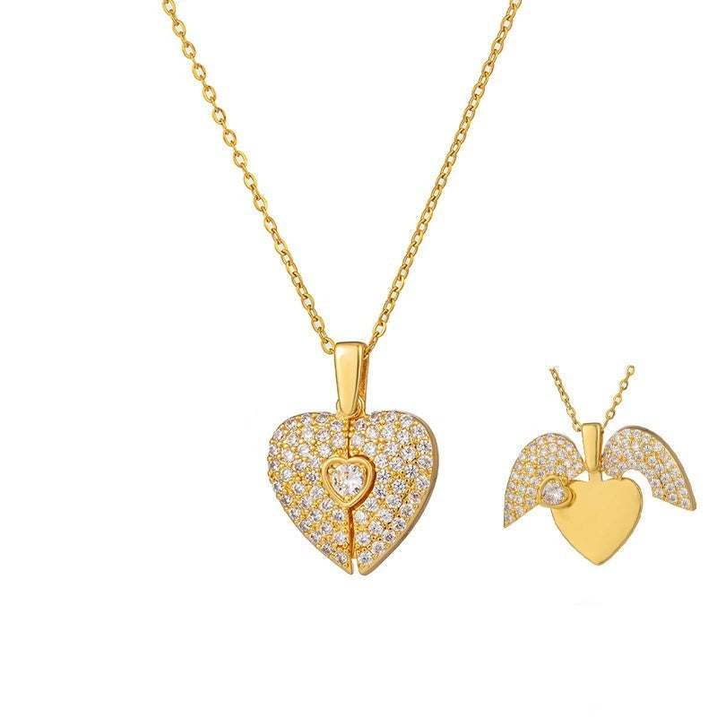 Heart Opening & Closing Necklace with Wings Pendant for Women