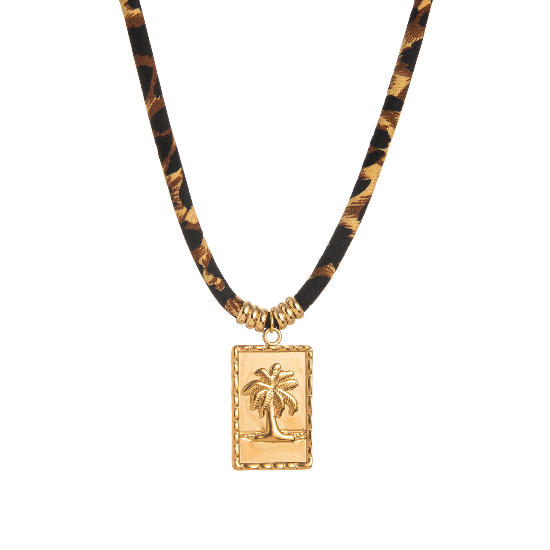 Trendy Women's Jewellery – Geometric Pendant with Leopard Print Rope