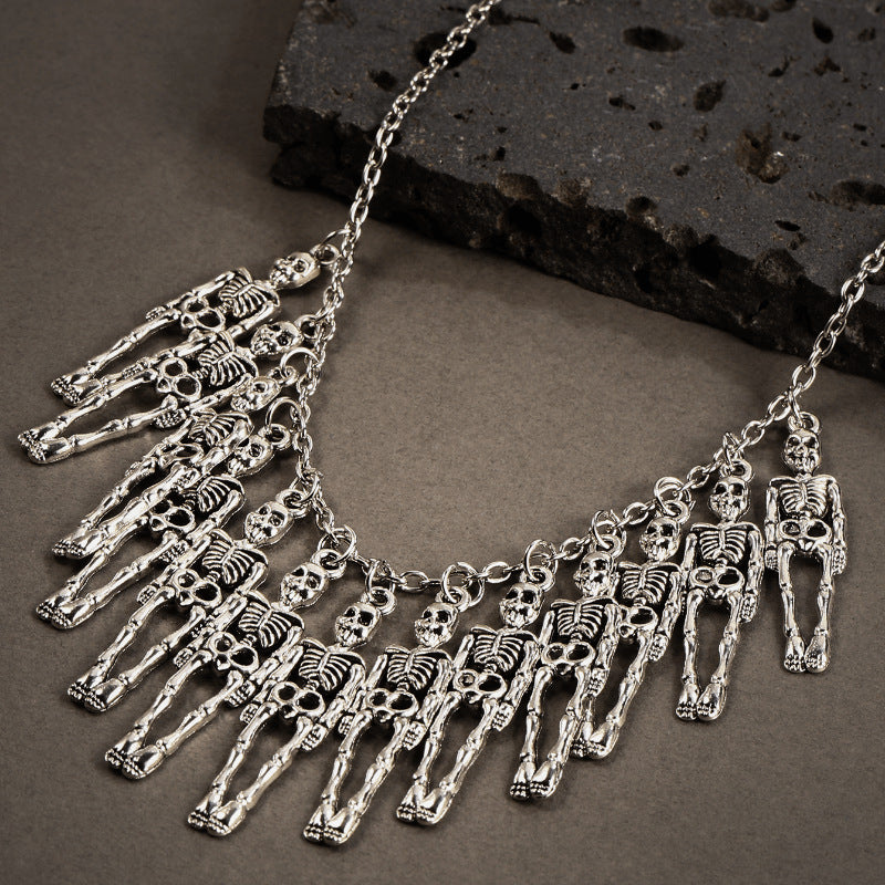 European & American Gothic Punk Skull & Ghost Claw Necklace + Earrings Set
