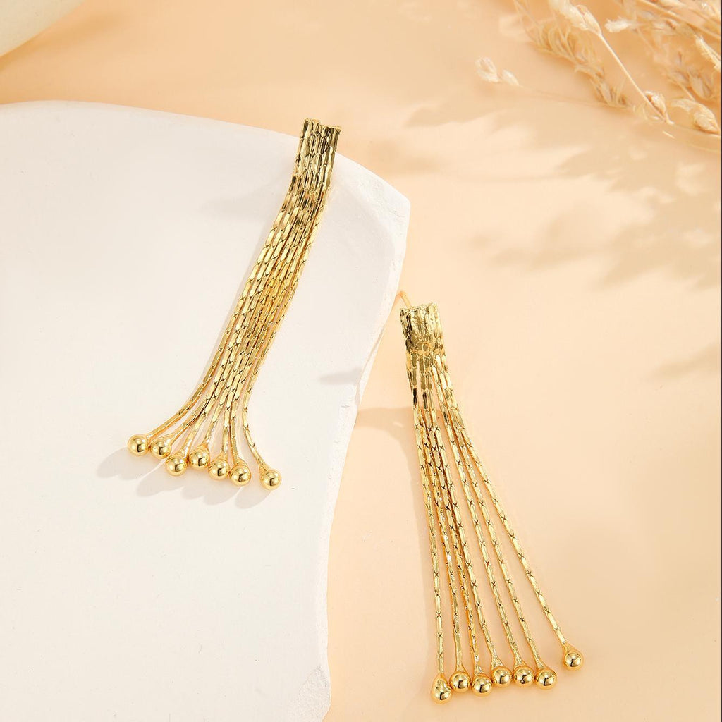 Aurora Gold Bead Tassel Chain Earrings