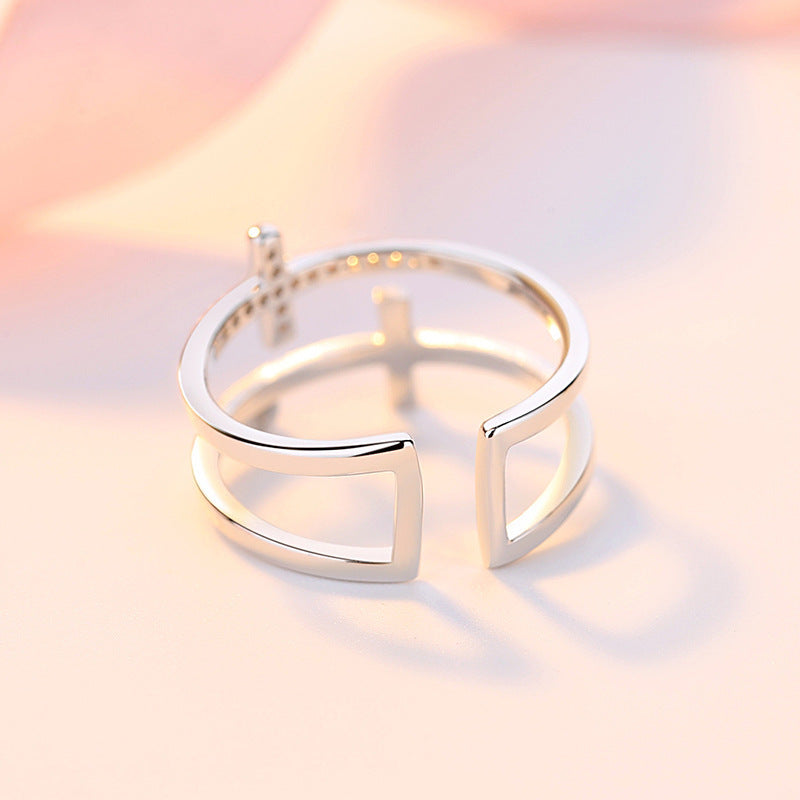 Double Cross Zircon Ring – Copper Inlay Design