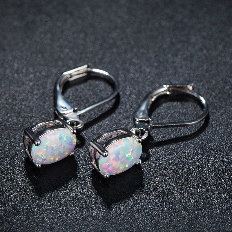 Elegant Four-Claw Opal Earrings – European & American Ornament