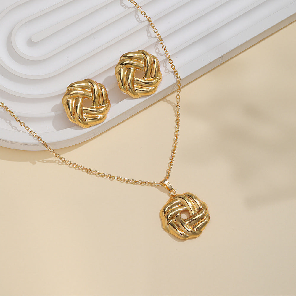 Geometric Leaves Texture Flower Love Heart Earrings And Necklace Set