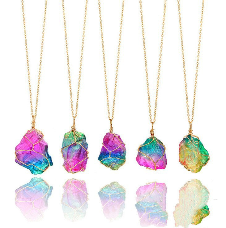 Transparent Crystal Pendant with Multi-Colour Natural Stones
