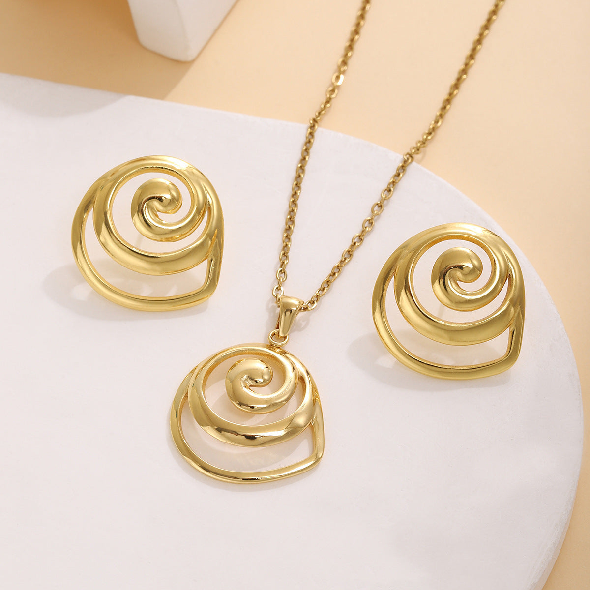 Geometric Leaves Texture Flower Love Heart Earrings And Necklace Set