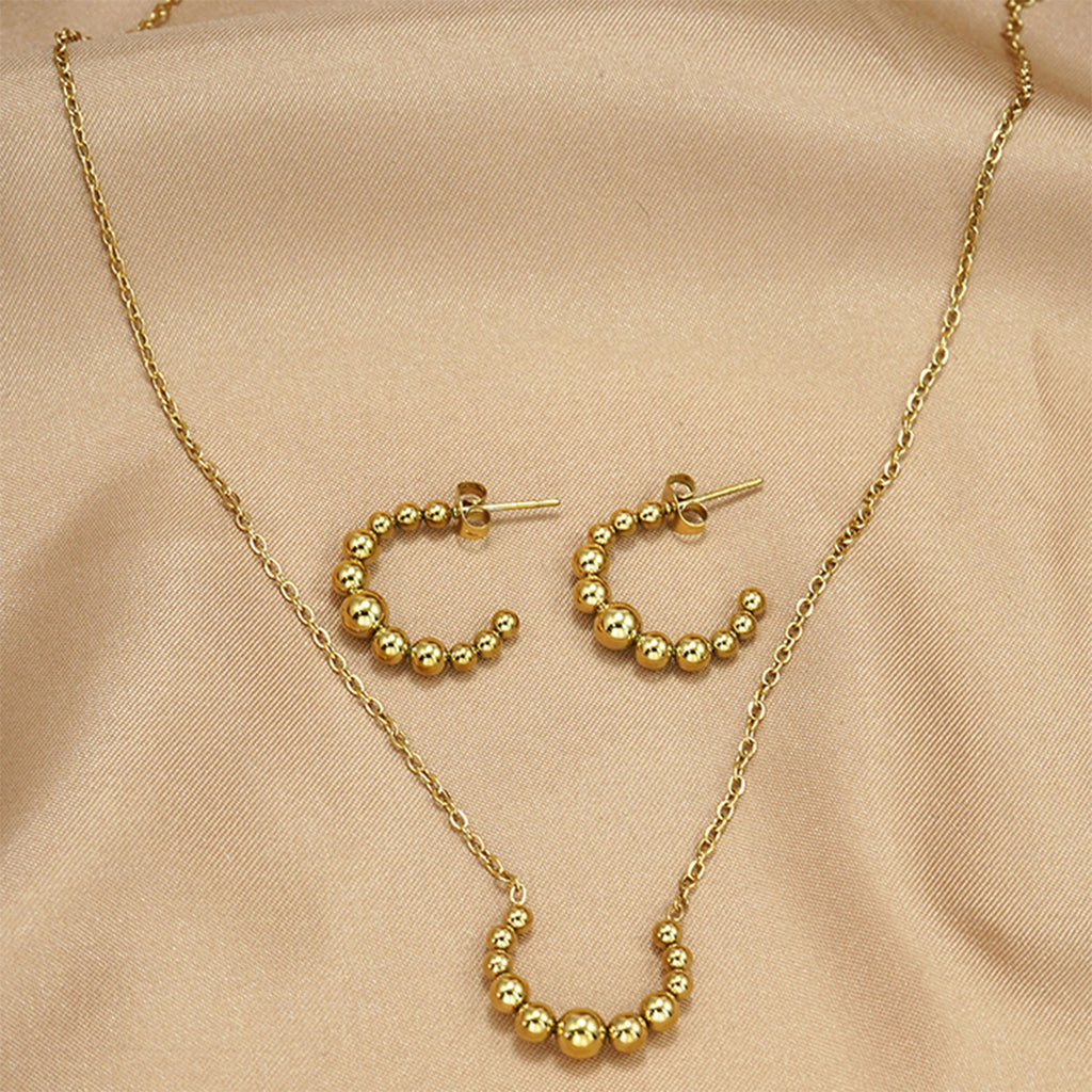 Laxly Golden Jewellery Set – Crescent Pendant Necklace & Earrings, Minimalist Elegant Accessories