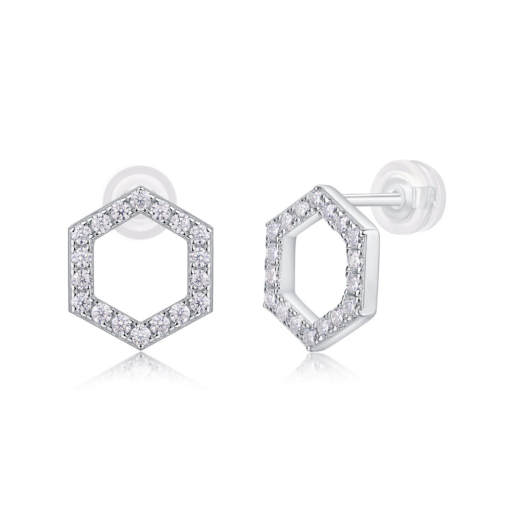 Chic Moissanite Stud Earrings – S925 Silver with Platinum Finish
