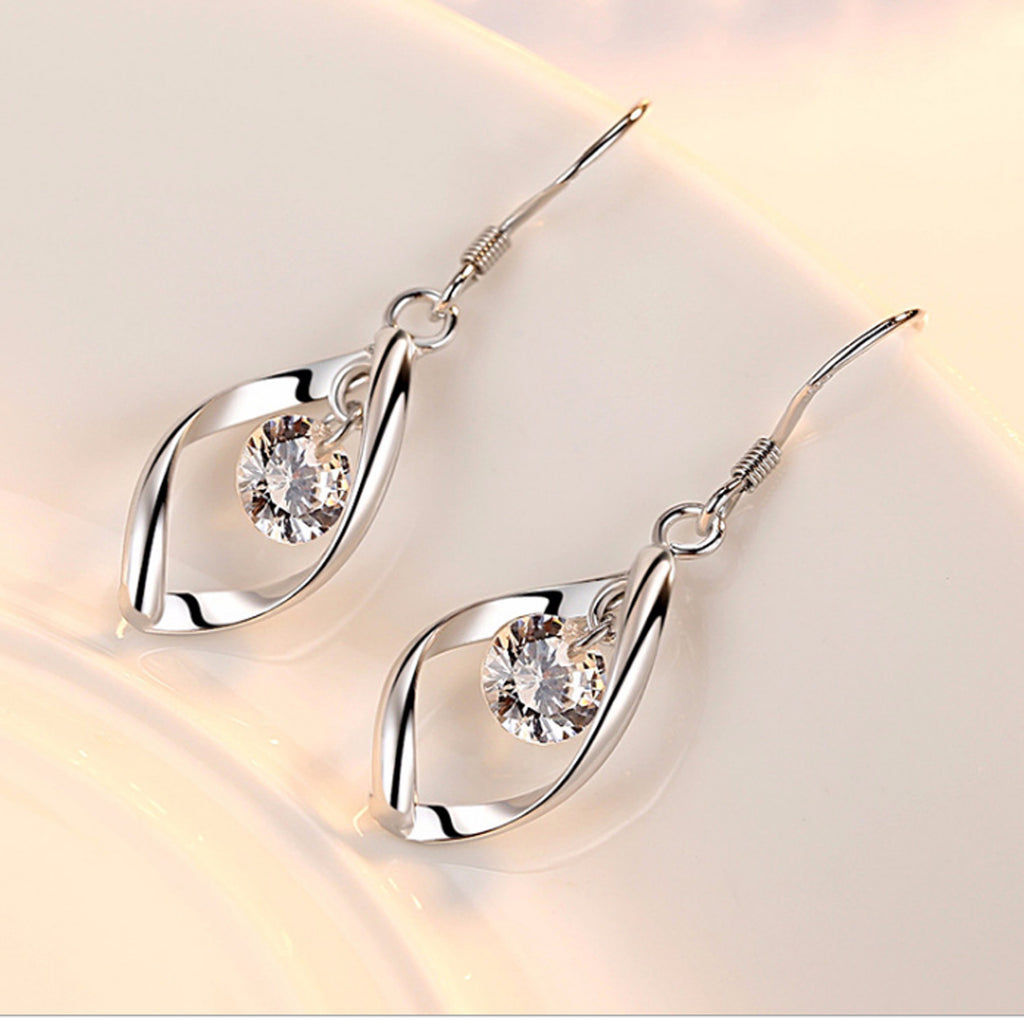 Trendy Silver Earrings with Zircon Accent – Lightweight & Stylish