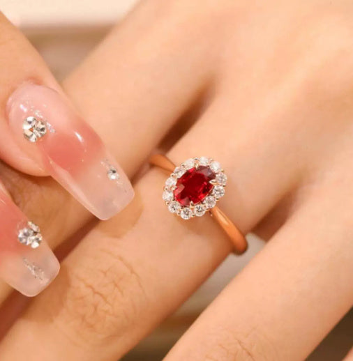Red Gemstone Sterling Silver Ring with Gold Pigeon Design