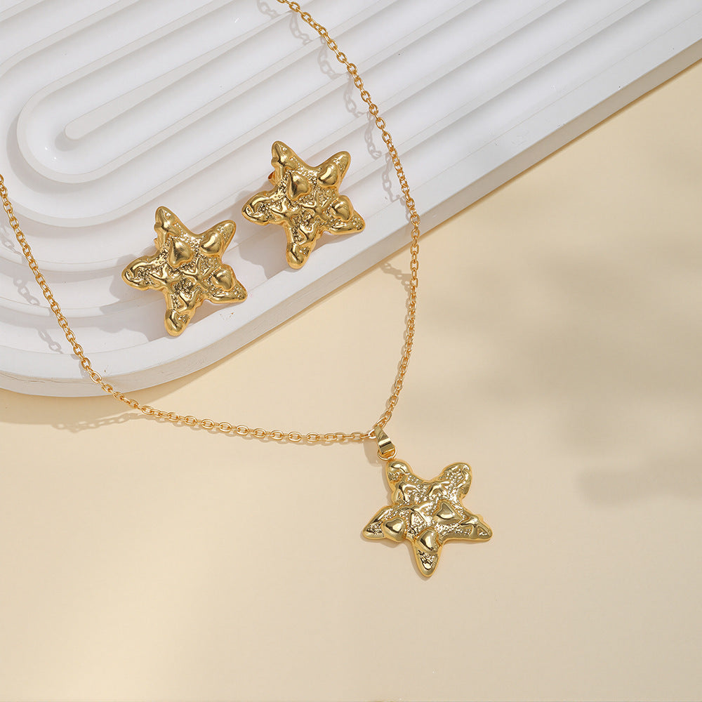 Geometric Leaves Texture Flower Love Heart Earrings And Necklace Set