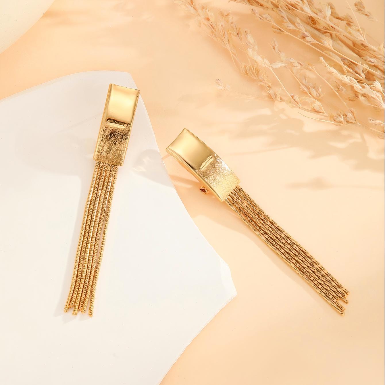 Aurora Gold Bead Tassel Chain Earrings