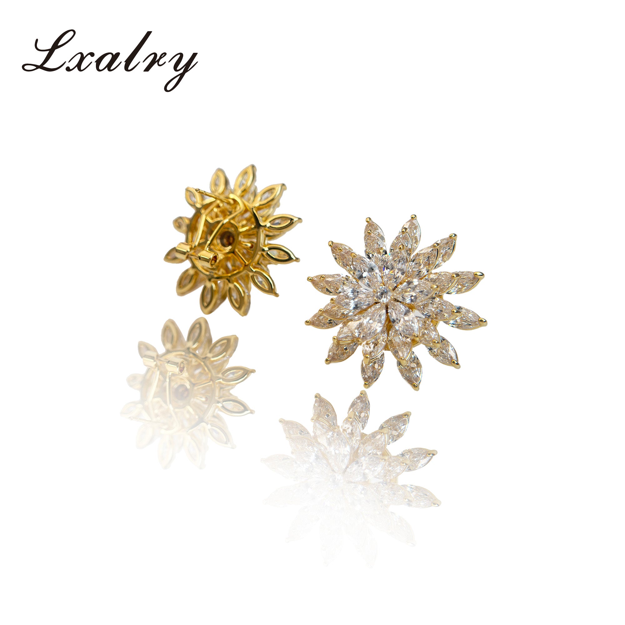 ✨ Laxly 18K Gold-Plated Copper Flower Jewellery Set – Baroque Statement Ring & Earrings
