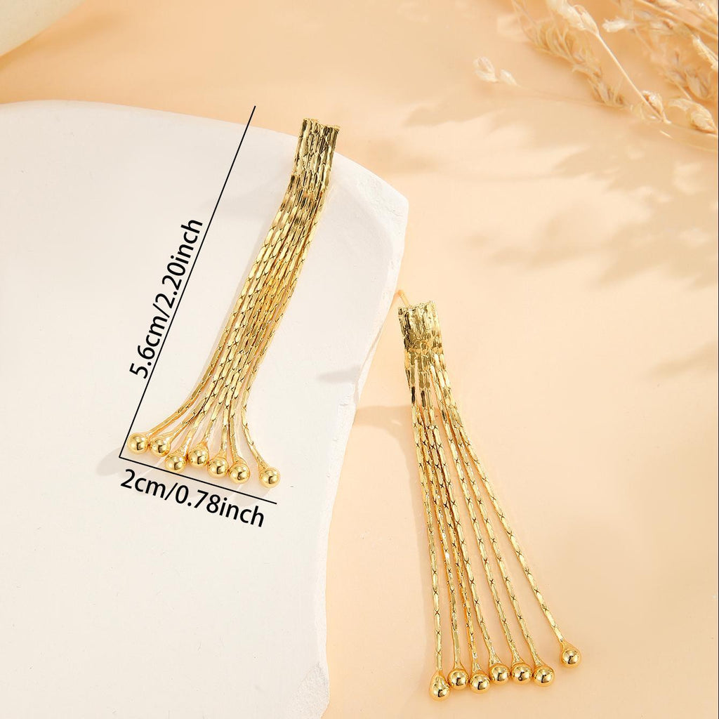 Aurora Gold Bead Tassel Chain Earrings