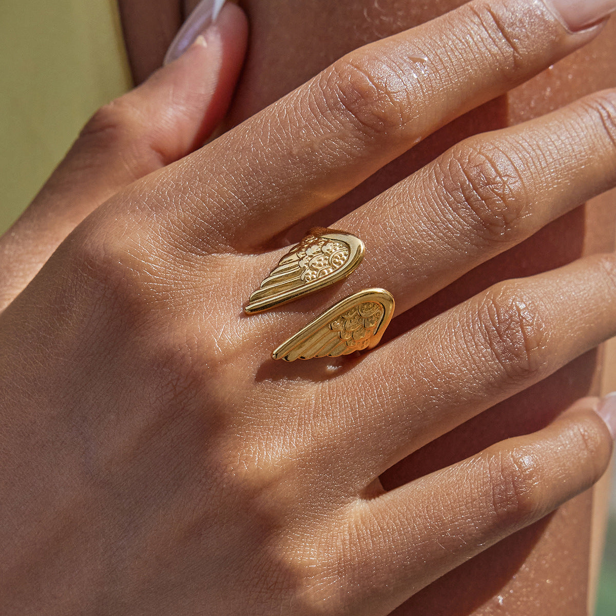 Stainless Steel Wings Ring – Open Adjustable Design